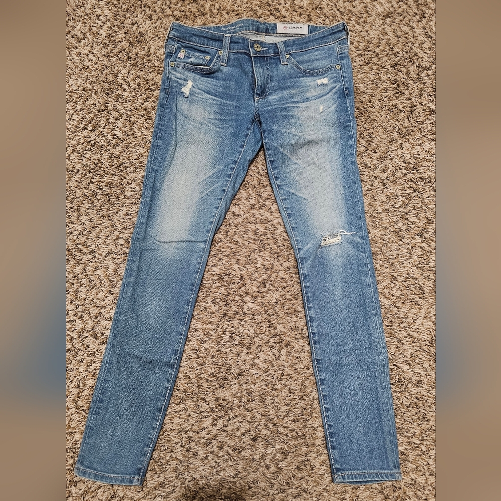Ag Adriano Goldschmied Blue Skinny Jeans Distressed